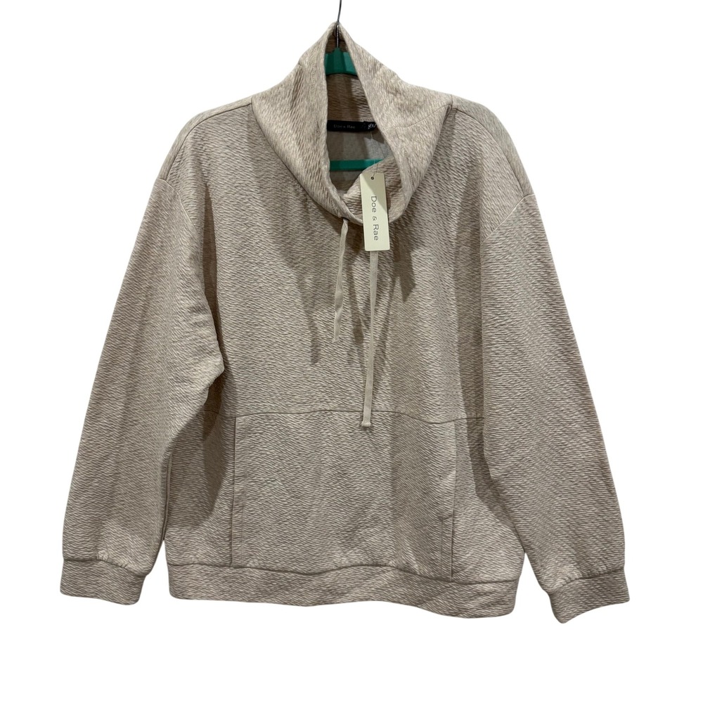Doe & Rae Womens 1XL Oatmeal Heather Cowl Neck Textured Pullover Sweatshirt NEW